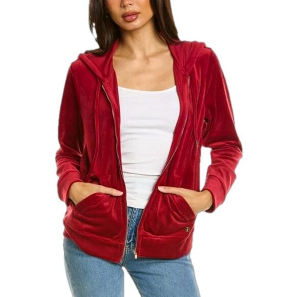 Jackets & Blazers - BOUTIQUE BRAND TRACKSUIT Hoodie Burgundy Velour Long Sleeves Size Large